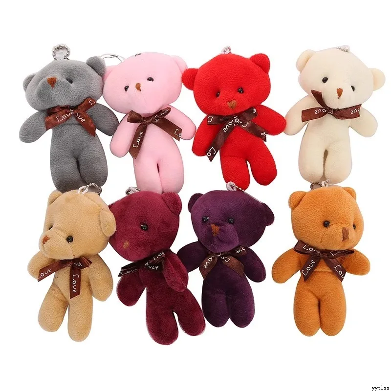Cute Conjoined Bear Backpack Pendant Teddie Bear Plush Toy Doll with Ribbon Bow Tie Keychain Accessories for Clothing