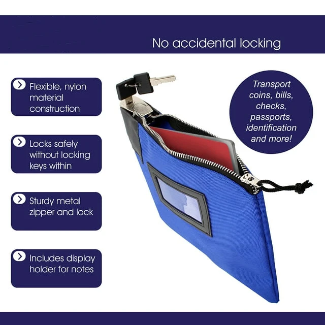 2024 Custom Logo Lockable Security Deposit Money Bag Durable Nylon Locking Bank Bag Coin Purse for Cash, Jewelry, Credit Card