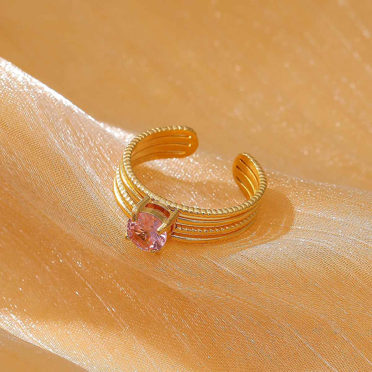Luxury Colorful Round Zircon Ring 18K PVD Stainless Steel Minimalist Open Rings Non Tarnish Fine Jewelry Women Gift Adjustable
