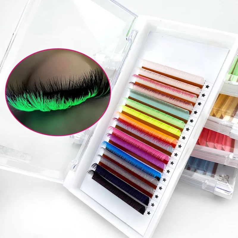 Colored Lashes Glow Under UV Blacklight Fluorescence Color Individual Eyelash Extension for Party