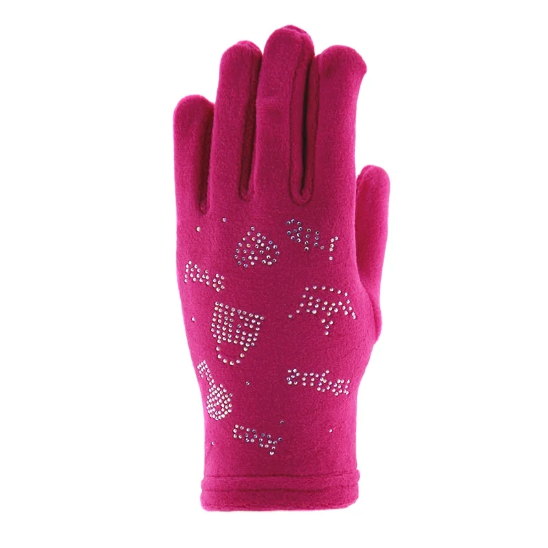 Popular Winter Windproof Warm shinning rhinestone fleece gloves