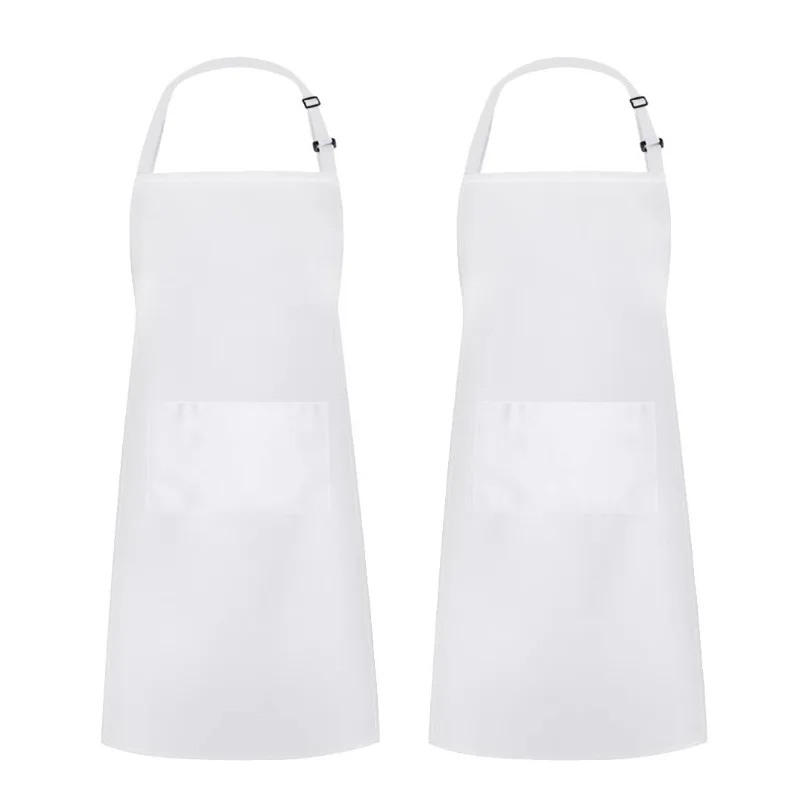 Wholesale Custom Logo Plain Color Polyester Apron with Front Pocket Chef Cafe Bbq Food Cooking Cleaning Bib Aprons Kitchen Apron