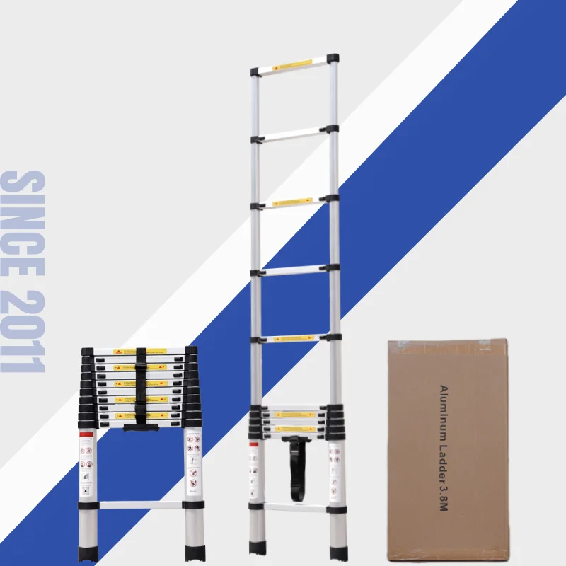 Wall mounted retractable heavy duty foldable telescopic ladder aluminum 4 m for household
