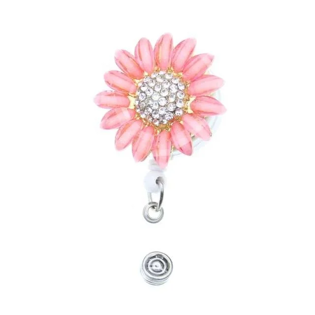 Wholesale Acrylic Rhinestone Sunflower Retractable ID Badge Reel Flower Badge Holder