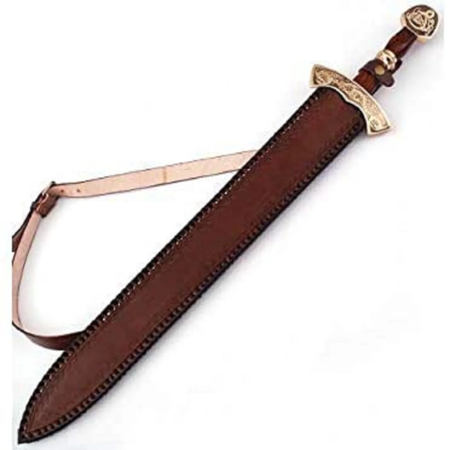 
Custom Handmade Damascus Steel Viking Style Sword Double edge Gladius With Leather sheath camping sword 