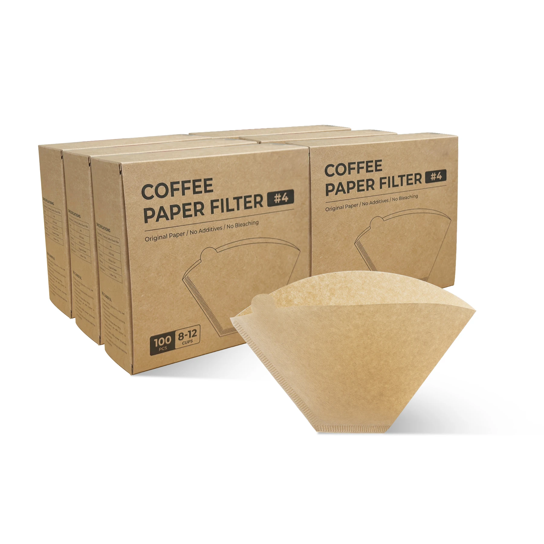 600 Pack Chlorine Free Food Grade Unbleached Natural Brown V#04 Coffee Filter Paper