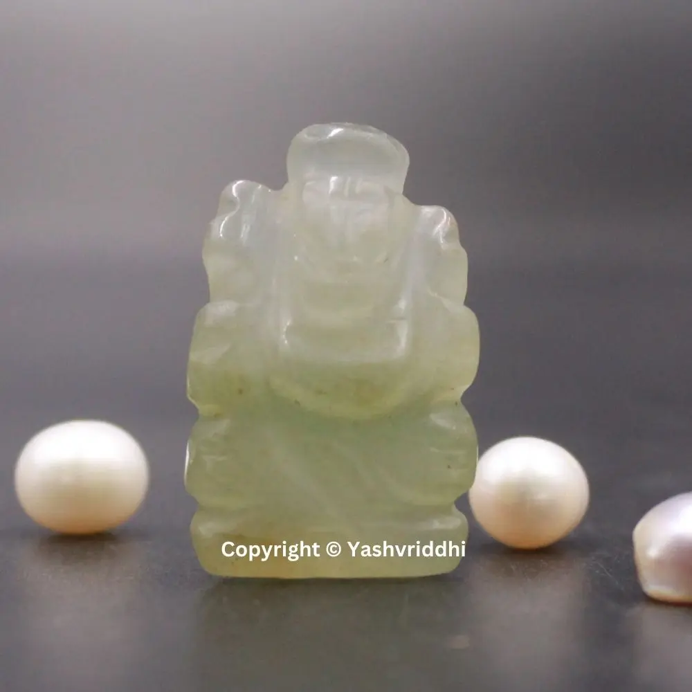 Handcrafted Green Aventurine Ganesha Crystal Figurine Religious Style Lord Ganesha Idol for Gifts Made from Metal