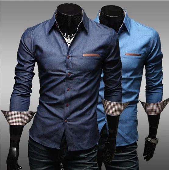 Hot selling Camisas Mens Long Sleeves Denim Shirts Jeans Washed Vintage Cotton shirts for men