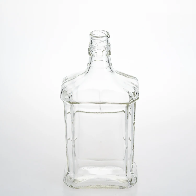 OEM Logo Printing 180 ml 6 oz Flat Square Rum Wine Bottles Clear Brandy Bottle Glass Spirit Bottle