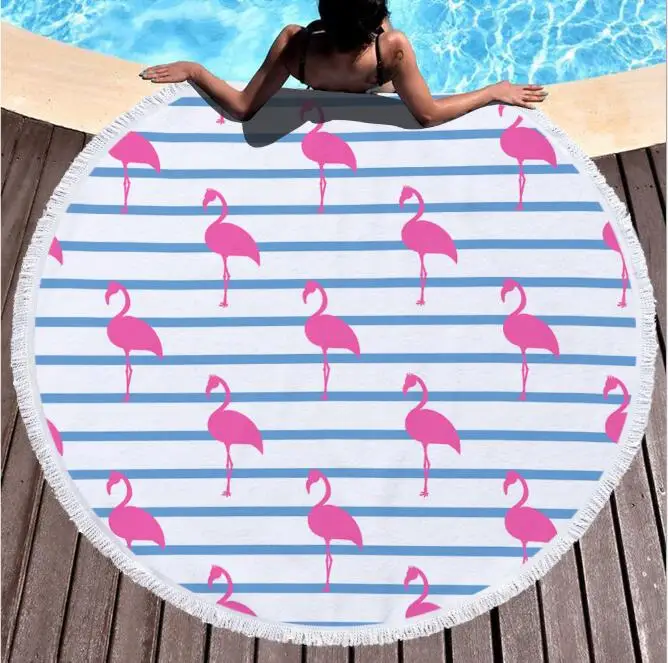 Customized microfiber polyester digital printing round beach towel with tassel