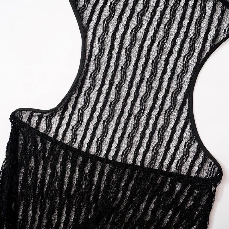 Hot selling summer 2023 backless mesh see through bodycon sleeveless maxi dresses women