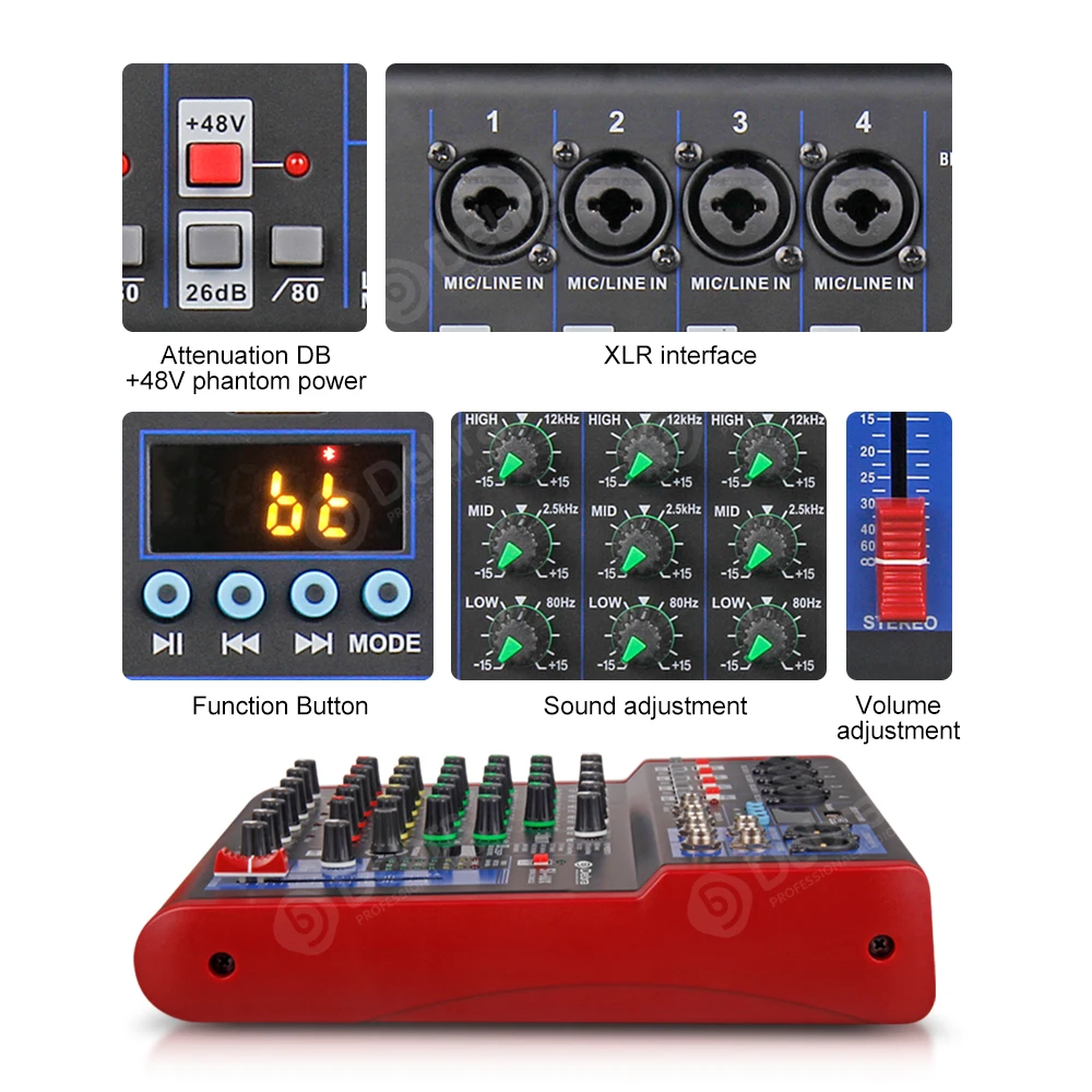 Debra Audio Professional Audio Mixer DJ Console Mixing Controller Stage Performance Music Microphone Amplifier