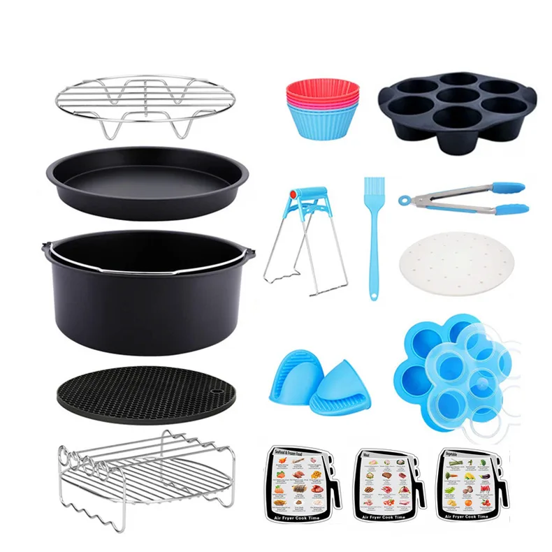 Air fryer accessory set 7 inch cake mold cake pan pizza tray steaming rack barbecue grill suitable for 3.2-5.8QT fryer