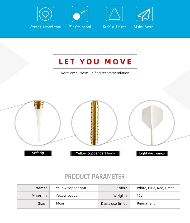 Yulong Brass dart with 100 soft dart tips for electronic dart machine for sale