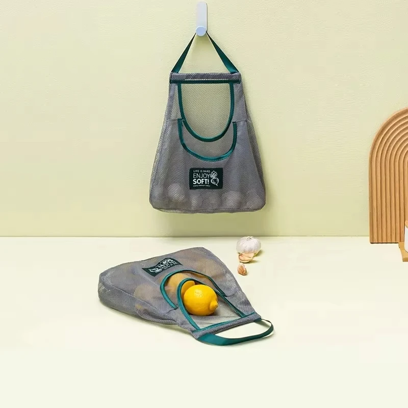 Custom Logo Reusable Home Fruit Vegetable Storage Kitchen Hanging Nylon Mesh Bag