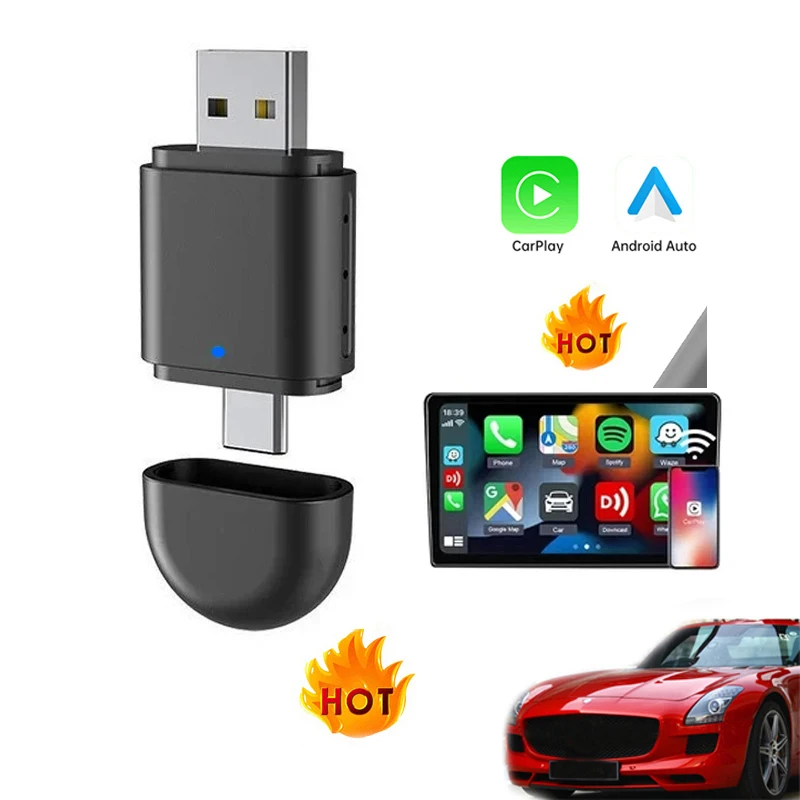 Factory OEM Custom High-end 2in1 USB Wireless CarPlay adapter CP570, Convert Wired Car Play to Wireless adaptor for Apple iPhone