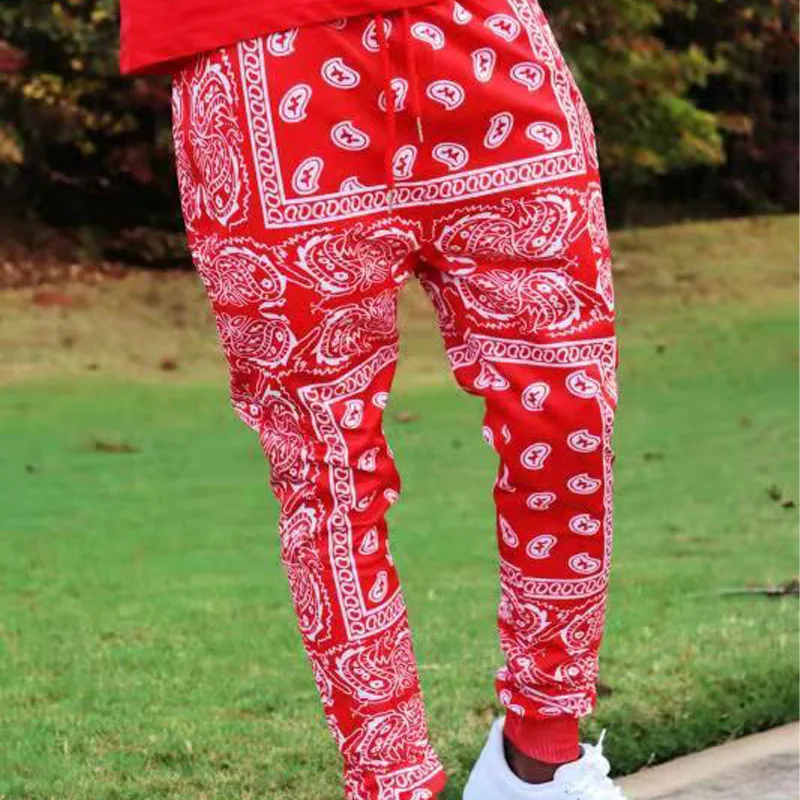 JY37  Lasted design casual long sport pants bandana print mens bandana pants clothes High Street slim running trousers for men