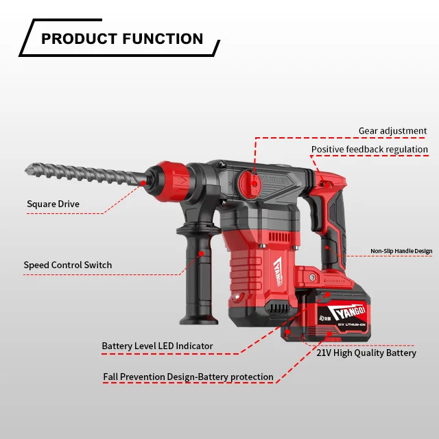 YQ26-10 Cordless Rotary Hammer Drill-Lightweight Type with Adjustable Gear Position  Brushless Motor Power Rotary Hammers C/W
