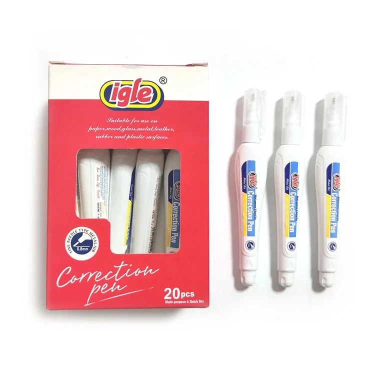 Office Stationery Quick Dry Liquid Igel Correction Pen 3ml White Ink Correction Fluid Pen With Mental Tip For Student