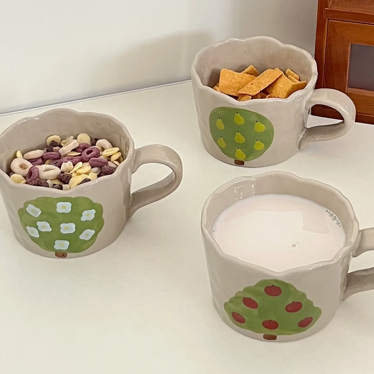 MSH Korean Style Apple Tree Design 11oz Porcelain Milk Mug For Kid Gift