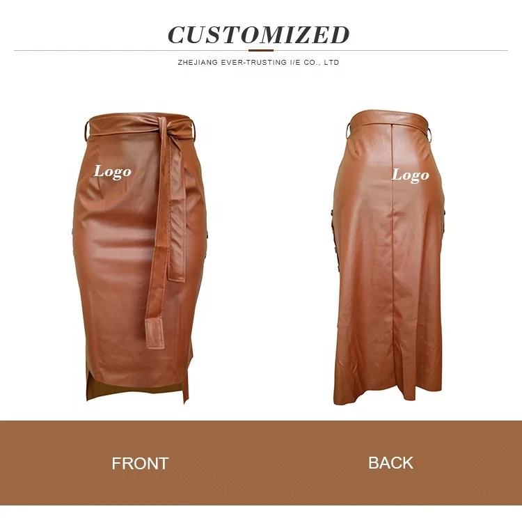 Юбка-карандаш средней длины из искусственной кожи с завышенной талией