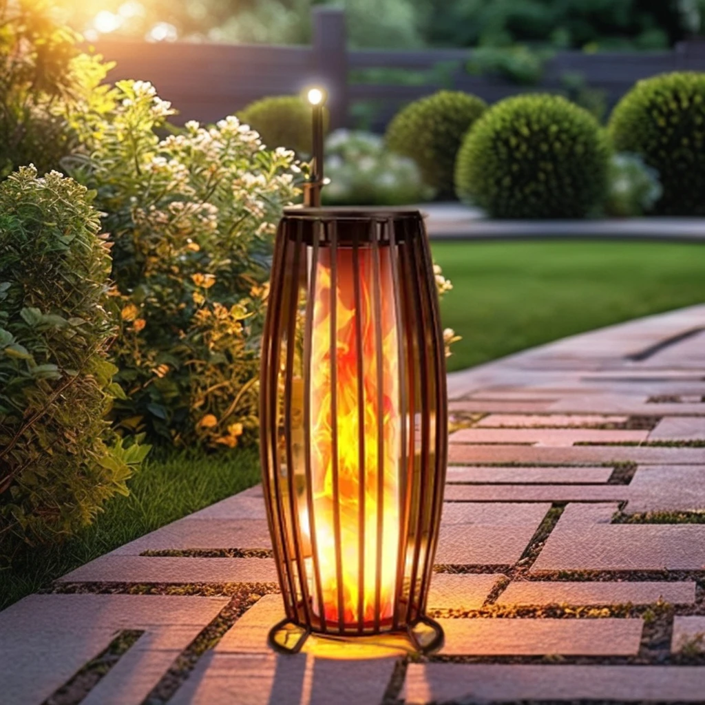 metal floor lamp Decoration Lantern Flickering solar flame decorative lantern