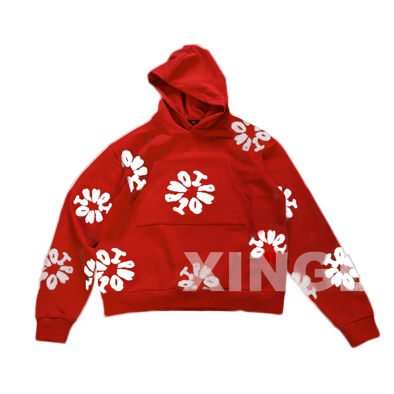 custom Tears 100%Cotton Puff print Wreath Hooded Sweatshirt high quality heavyweight puff print hoodie 500 gsm