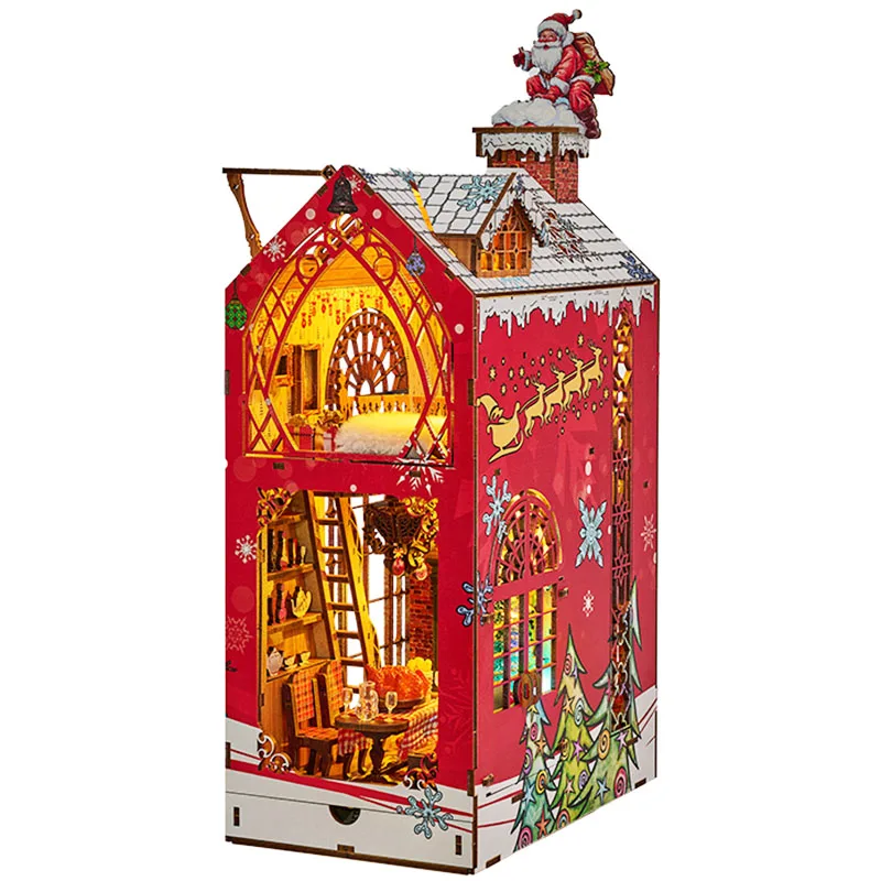 IIECREATE 3D Wooden Puzzle SL-29 Songs Of Snowy night Christmas DIY Miniature Kit Book Nook