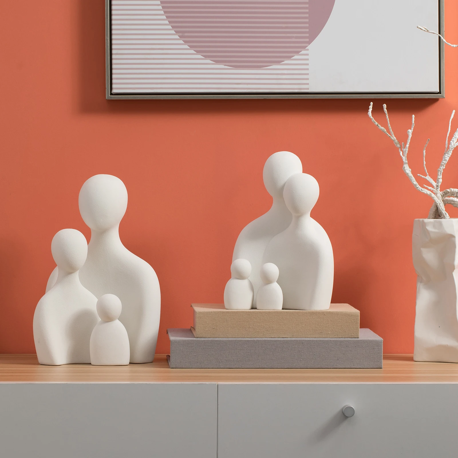 3pcs included Family figurines desktop crafts home decorations ceramic abstract art love family sculpture