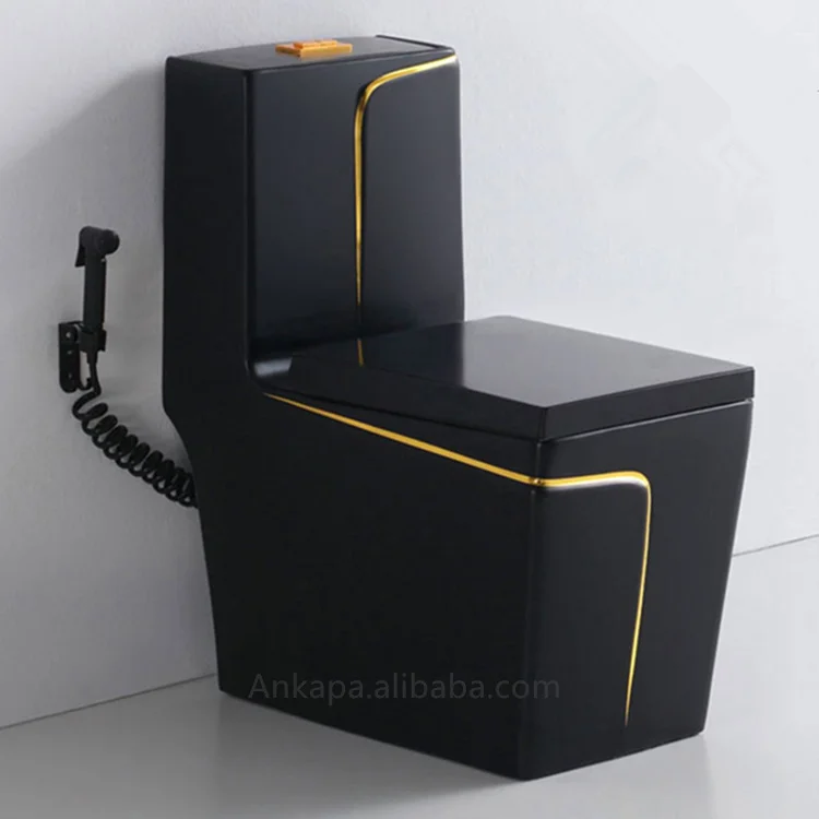 High quality square sanitary ware black color toilets golden line luxury design bathroom ceramic wc toilet