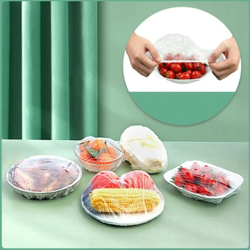 LDPE 100pcs Transparent Kitchen Elastic Disposable Plastic Wrap Food Cling Film Cover