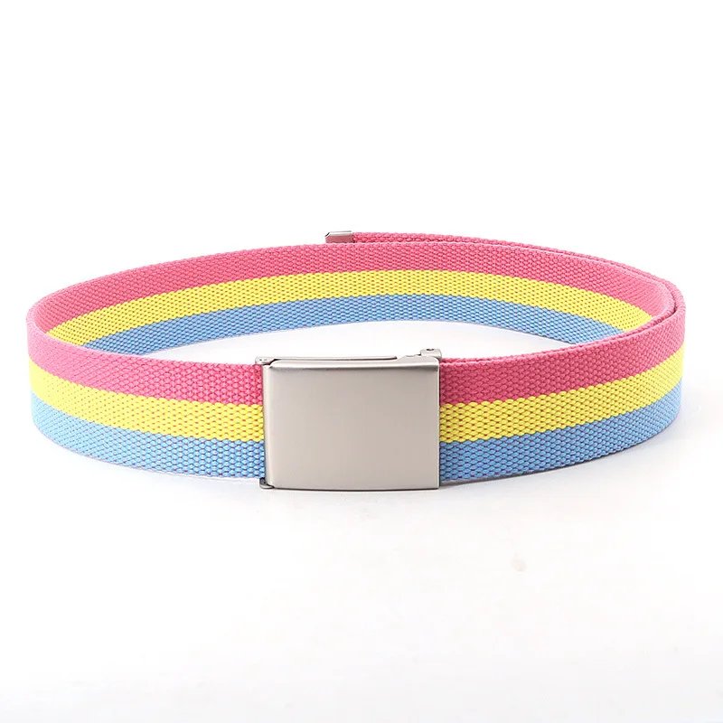 Custom Male Women Colorful Iron Metal Buckle Canvas Fabric Belts