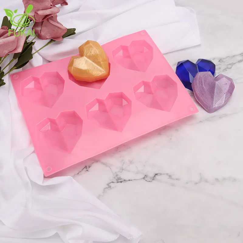 6 Hole Diamond Love Heart Shape Mousse Cake Silicone Mould Food Grade Chocolate Dough Sugar Cream Mold
