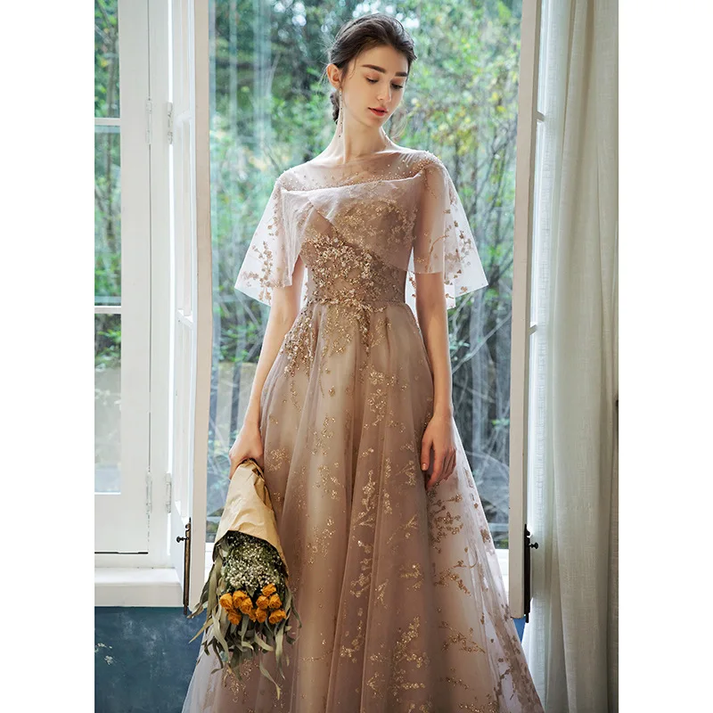 New product V- neck backless sequined birthday floor length party women evening dress drop shipping fulfill