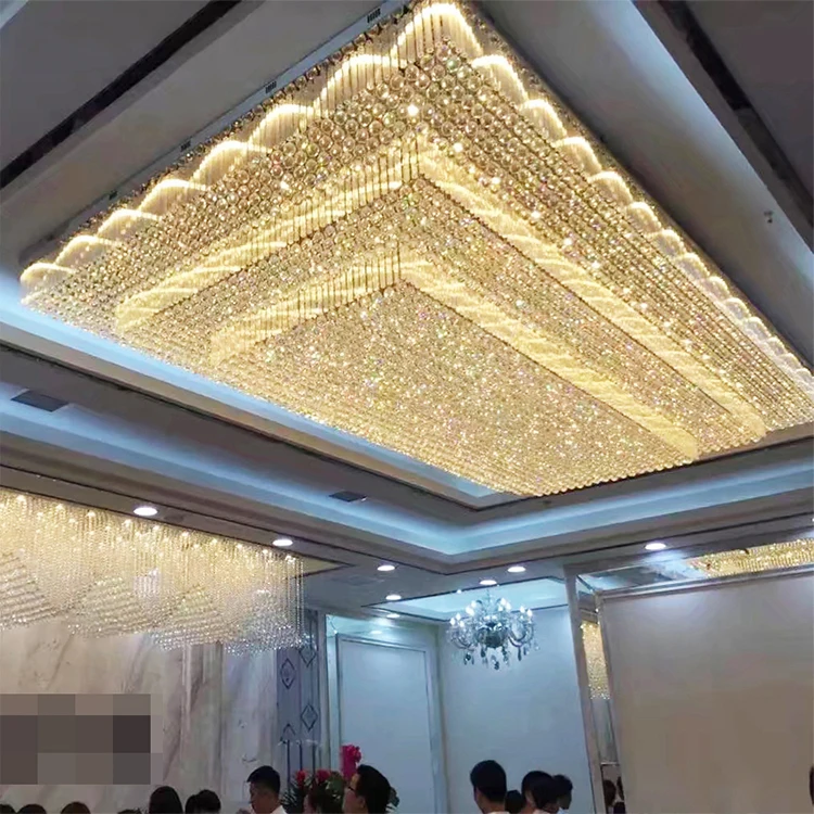 High Ceiling Chandelier Indoor Hotel Decoration Stainless Steel Glass Crystal Modern Led Ceiling Lamp