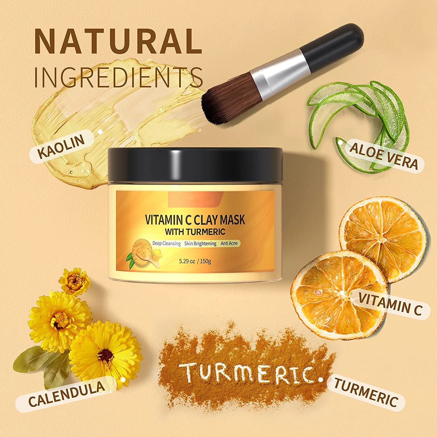 Private Label Turmeric Vitamin C Clay Face Mask with Kaolin Clay and Turmeric For Dark Spots