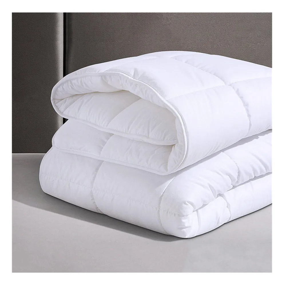 Customized Color Microfiber Quilted Bedding Down Alternative Comforter White Textured with Corner Tabs for Queen Bed