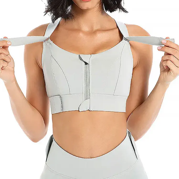 custom Womens sports zipper crop top U neck and custom logo women fitness yoga sports bras
