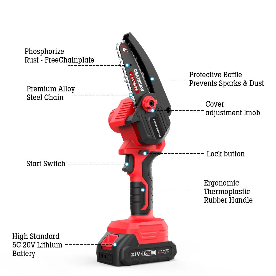 Portable Electric Saw Chain Rechargeable Power Tools Saws for Cutting Wood Cordless Chainsaw Battery 4/6 Inch