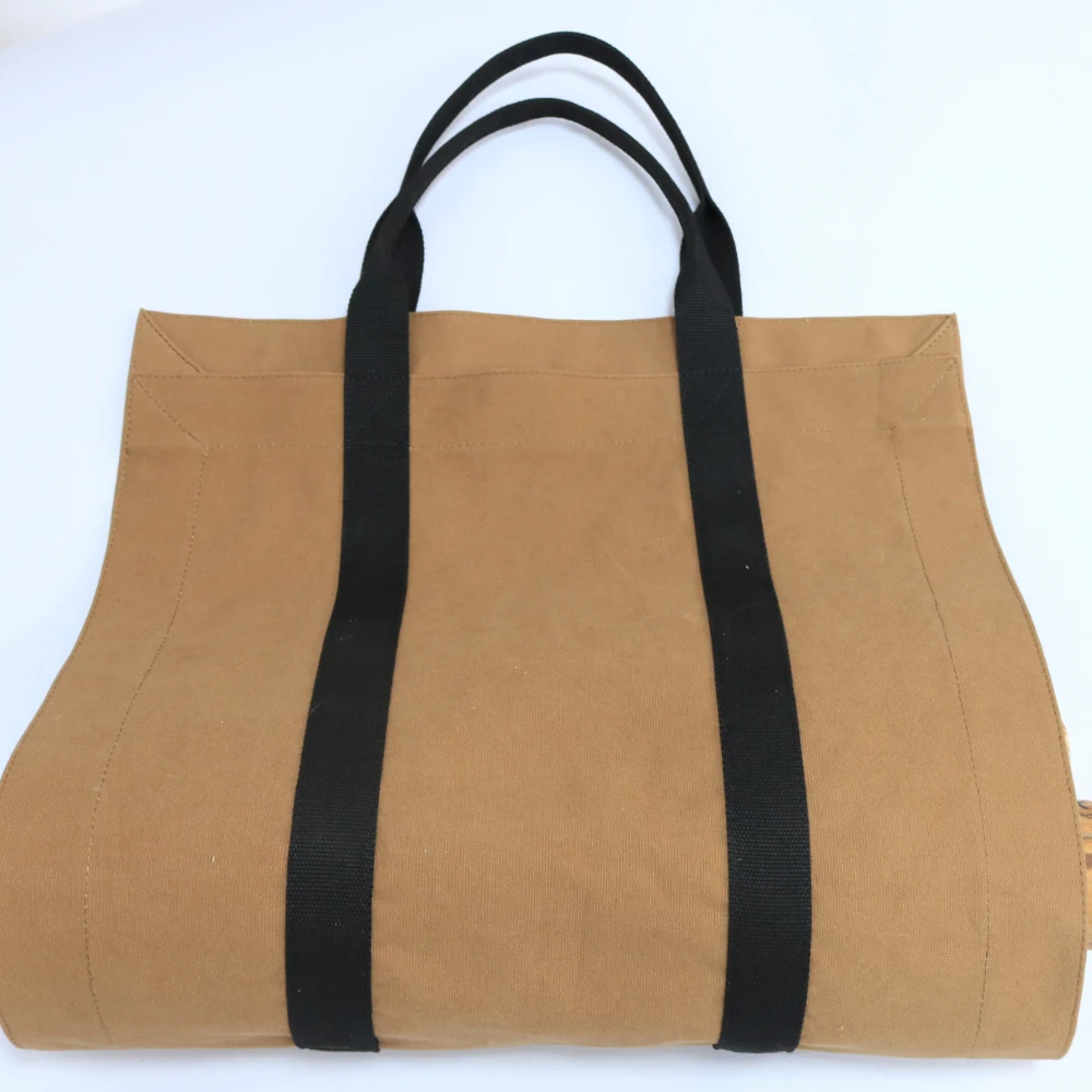 Heavy duty custom brown waxed canvas firewood carrier bag