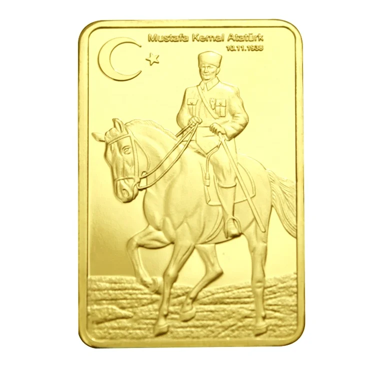 FS-Craft Custom Turkey National Hero Kemal 24k Gold Rectangle Souvenir Coin Bullion Bar