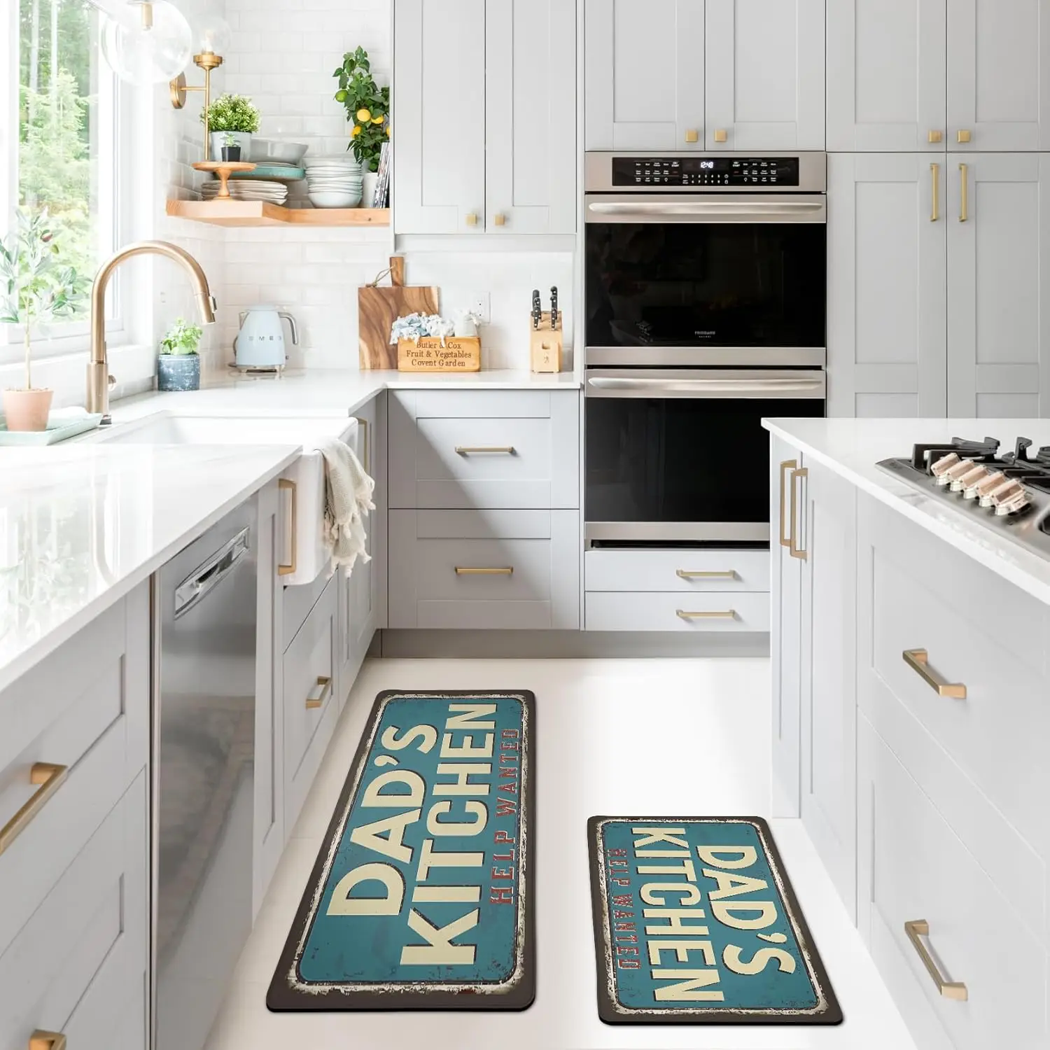 Custom Blue Anti-Fatigue Kitchen Rug Dad Kitchen Mat Funny Comfort Non-Slip PVC Carpet  Kitchen Floor Mats for Sink Laundry