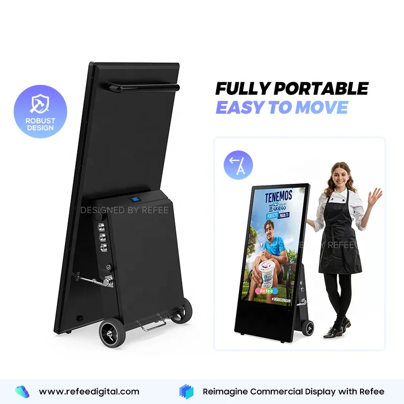 Outdoor Kiosk High Brightness IP65 Waterproof Floor Standing Battery Powered Movable Advertising Media Player Screen