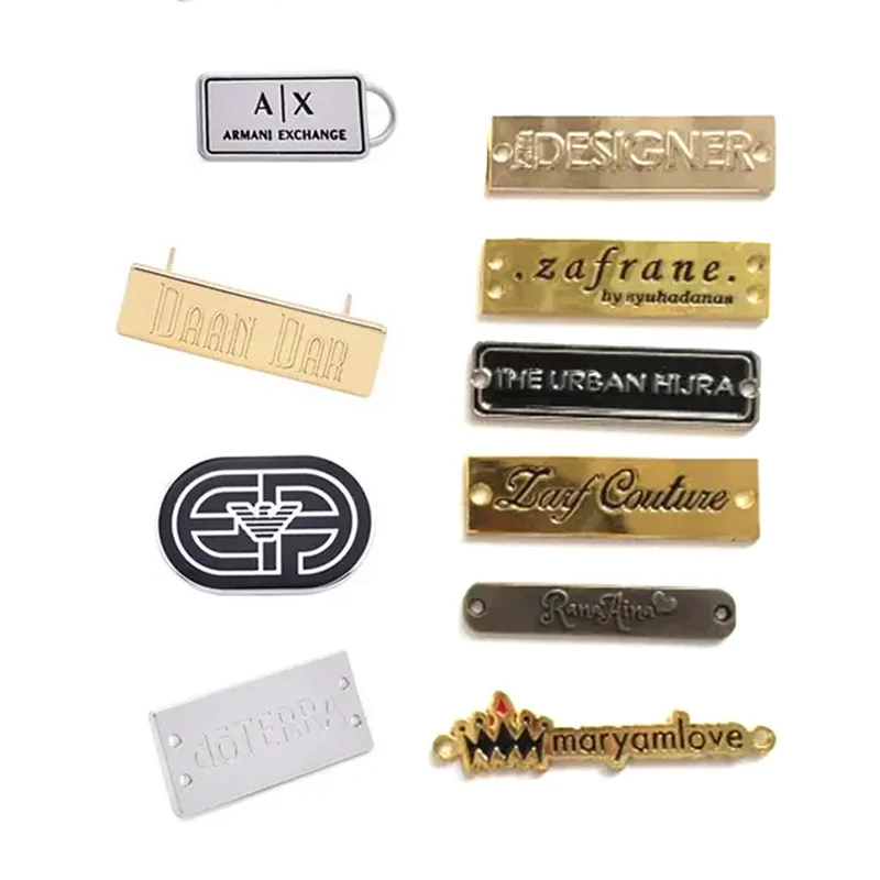 Custom Logo Engraved Fashion Metal Adhesive Labels For Apparel Jeans Clothing