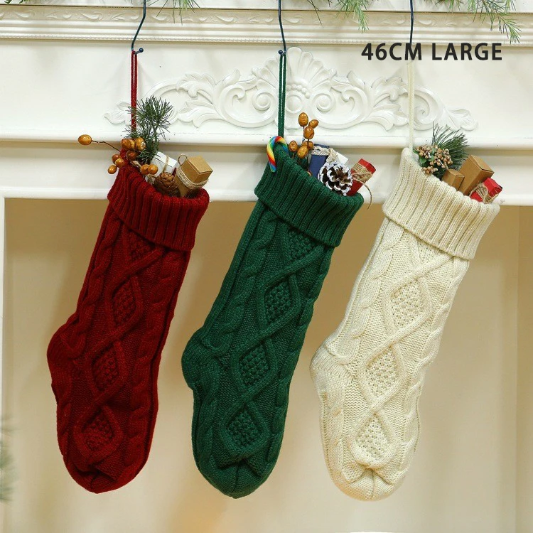 Hanging christmas decorations indoor knit christmas stocking christmas home decor