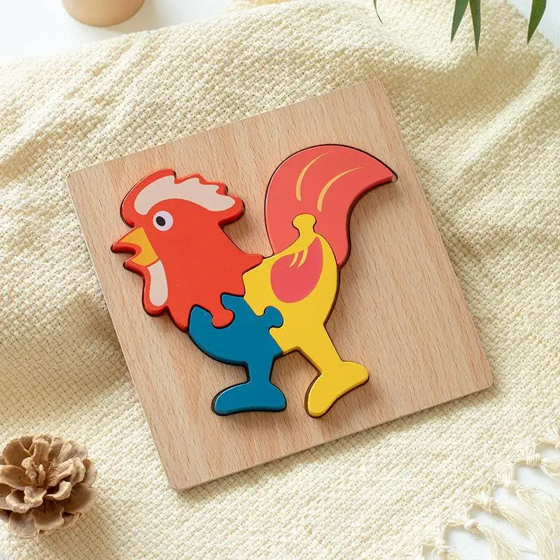 SongYi Wholesale Custom 3D Wooden  Kids Educational Cartoon Animal Jigsaw Puzzles Learning Gift Puzzle Toys