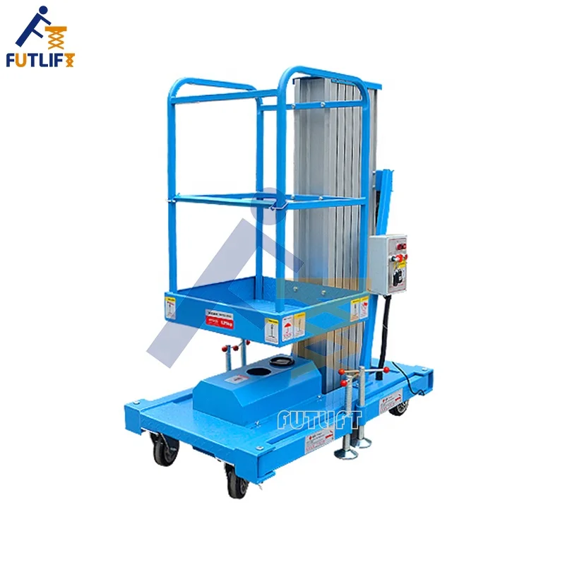 CE certificated small 4m 12m 22m electric hydraulic aluminum lift single mast platform man lift