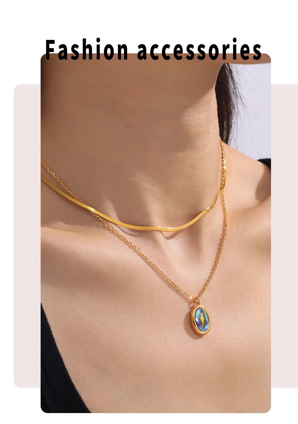 Personality elegant niche jewelry round brand pendant inlaid with color shell design sense of titanium steel necklace