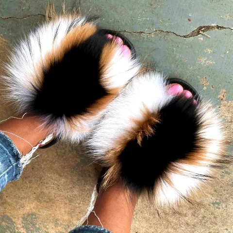 
Fur slippers raccoon fur slides brown fur slides raccoon 