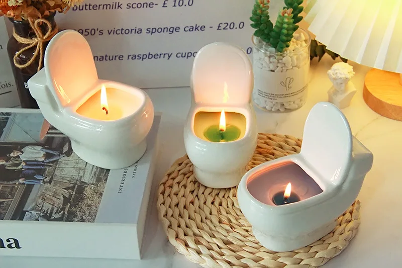 Quirky Customized Toilet-themed Scented Candles Handcrafted from Paraffin Wax with Decorative Aromatherapy Fragrance